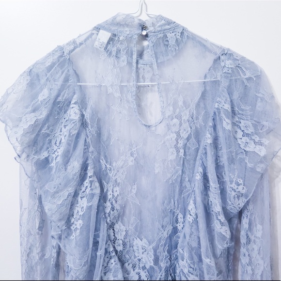 FOREVER21 Mock-Neck Ruffled Floral Lace Top - Picture 2 of 3